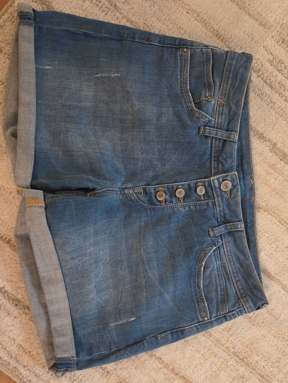 Women’s Blue Denim Button-Fly Cuffed Jean Shorts